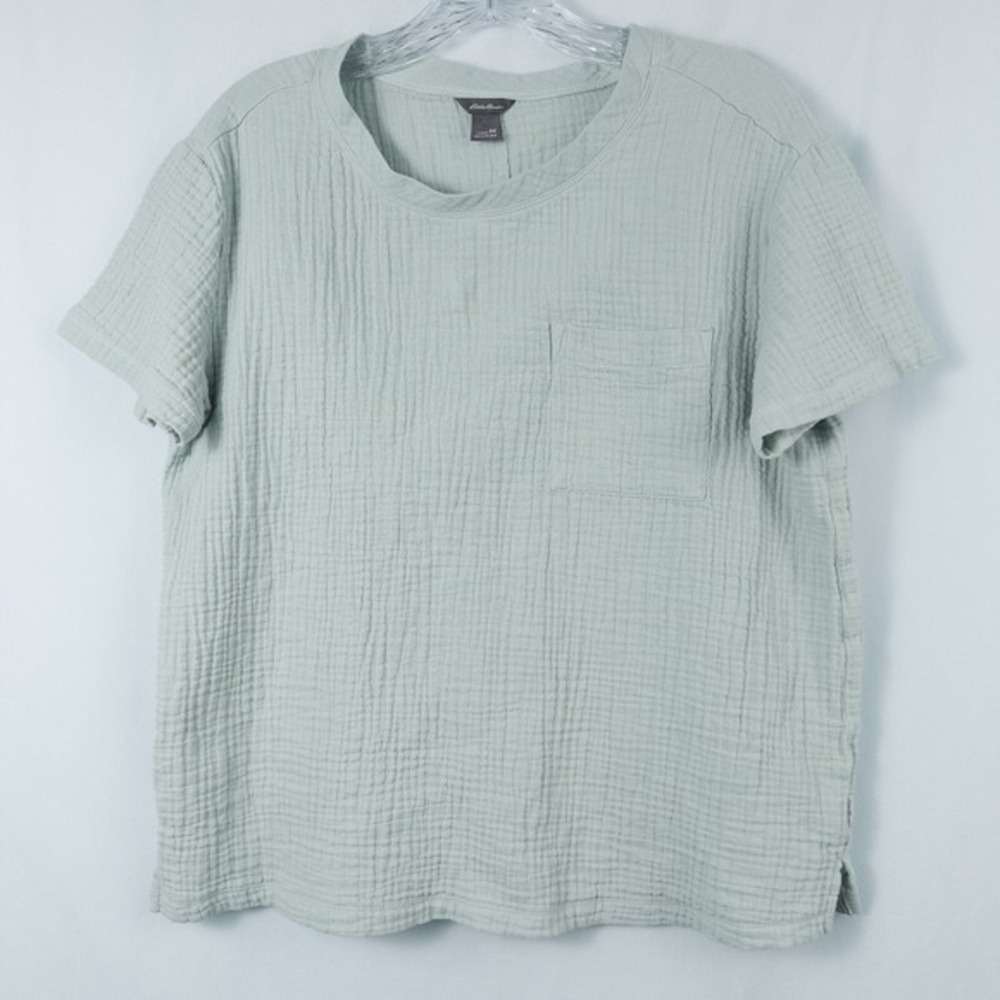 Eddie Bauer Cotton Gauze Short Sleeve Pocket Shirt Celadon Medium Coastal Travel